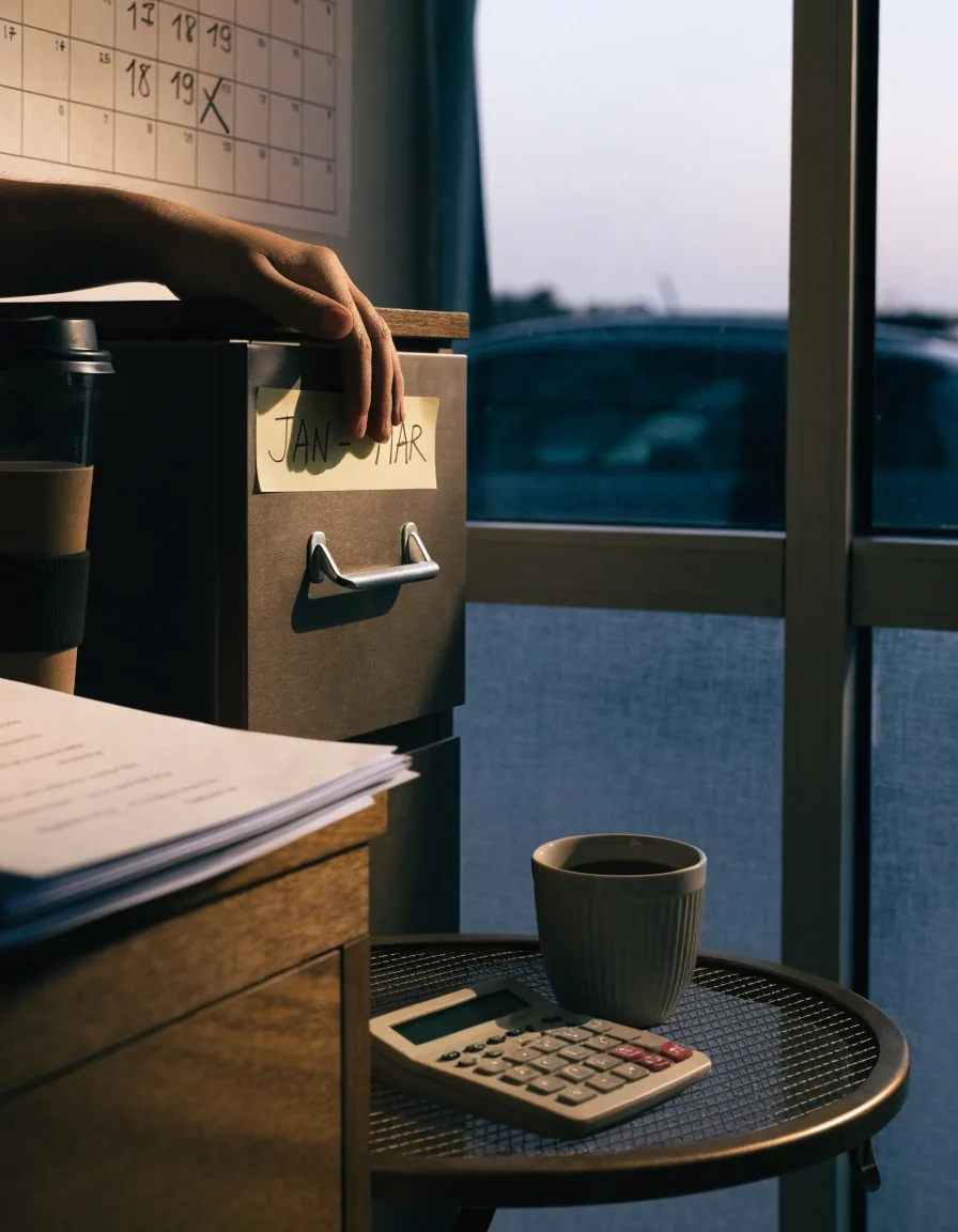 Person writing a monthly budget at a kitchen table in the evening