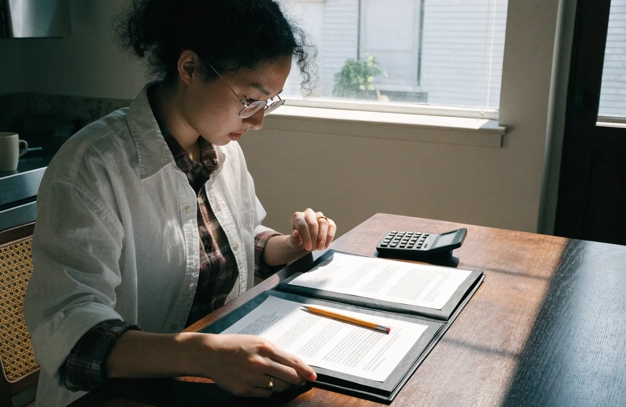 A small business owner comparing two printed payroll quotes side by side on a desk